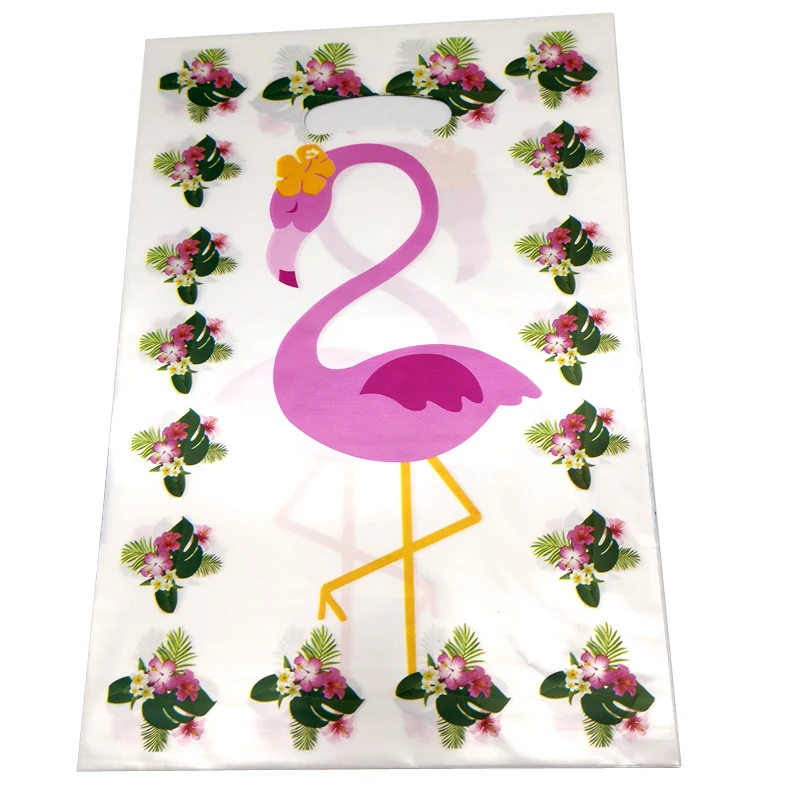 

20pcs/pack Happy Baby Shower Events Party Kids Favors Flamingos Theme White Plastic Loot Bags Birthday Decorate Gifts Bags
