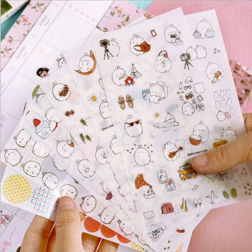 

6sheets/pack New Korea Creative Cartoon Potato molang Rabbit I series Pvc sticker set/Kawaii stationery/papelaria GT333