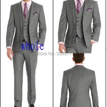 Облегающие боковые отверстия светло-серые смокинги для жениха тупые лацкан шафер жених мужские свадебные костюмы Жених(куртка+ брюки+ галстук+ жилет