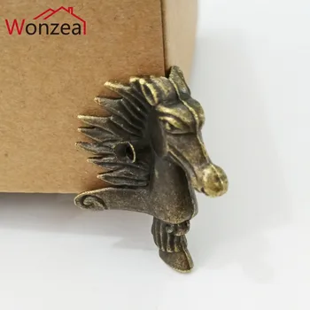 

4pcs Box Foot Zinc Alloy Antique Brass Jewelry Box Corner Foot Protector Desk Box Edge Furniture Legs Horse Head 39x24mm