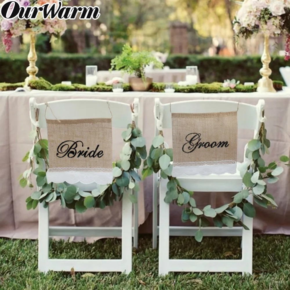 Ourwarm Wedding Chair Banner Sash Sign Set Bride Groom Mr Mrs