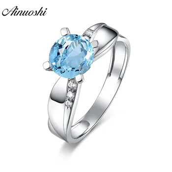 

AINUOSHI Natural Blue Topaz Ring Engagement Wedding Ring 1.25ct Round Cut BowKnot Ring Genuine 925 Sterling Silver Women Jewelry