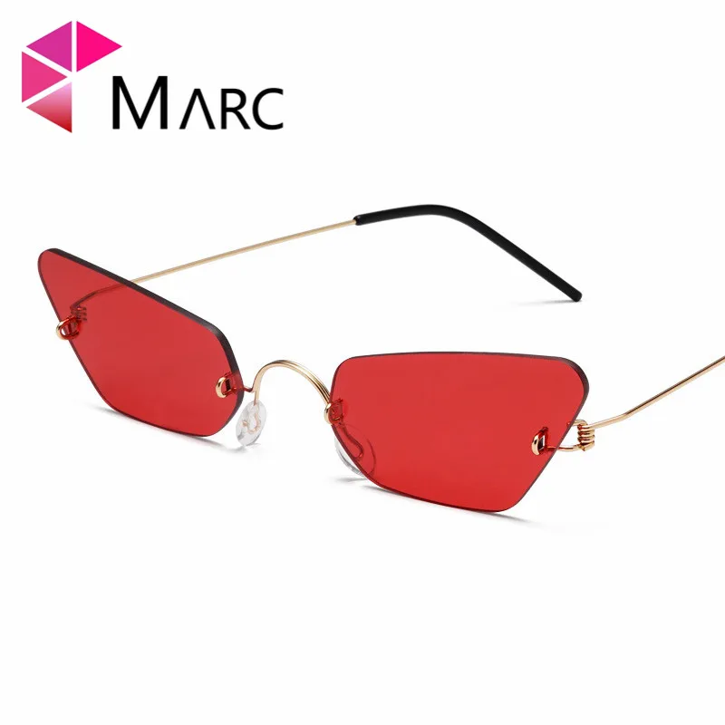 

MARC Metal Rimless Sunglasses Unregular Frame Ocean lens Oculos Fashion Eyeglass Wrap Cat eye Shaped Colorful 2019 New Design 1