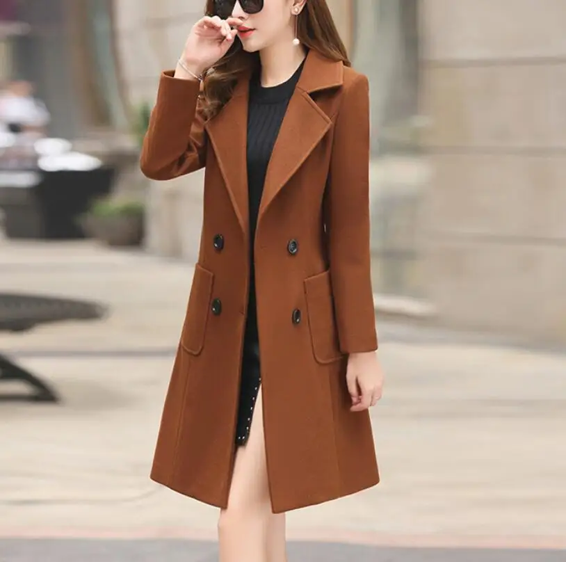 

Women's woolen coat fashion luxury double-breasted Medium long section winter wool coat elegant blend solid robes coat jacket
