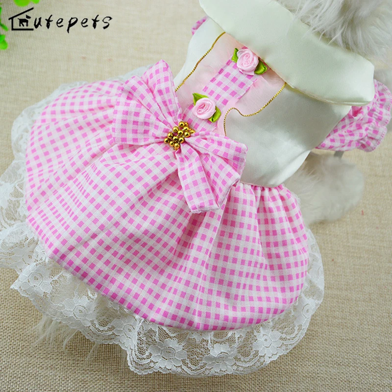 2017 Spring and Summer New Dog Pet Cat Clothing Plaid dress/pet Wedding