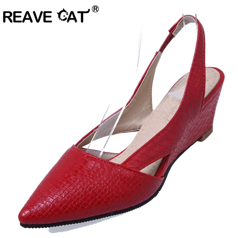 REAVE CAT Sexy Women Pointed Toe Slingbacks Pumps Summer Ladies wedges