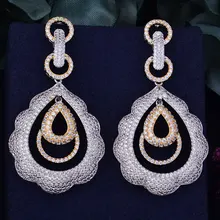 GODKI 63mm Luxury Trendy Water Drop Geometry Full Mirco Cubic Zirconia Setting Naija Wedding Women Earring Fashion Jewelry