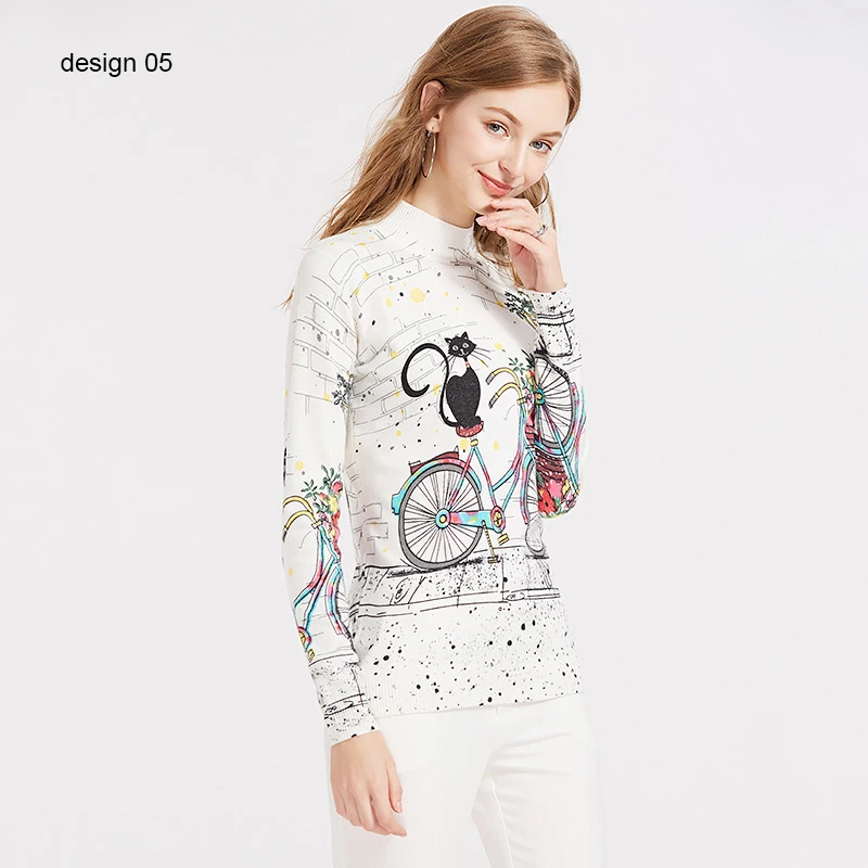 Супер мягкий джемпер, осень, мультяшный свитер, Женский пуловер, Базовая Трикотажная одежда, воротник-стойка, высокая эластичность, B-059