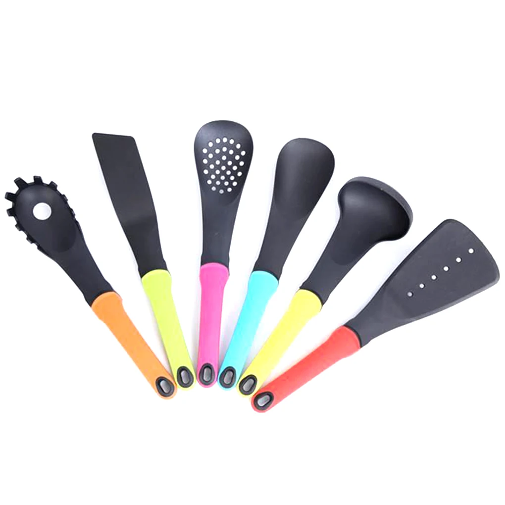 6 pcs/set Non-Stick Kitchen Cooking Utensils Set Nylon Kitchen Soup Spoon Shovel Spatula Colander Kit