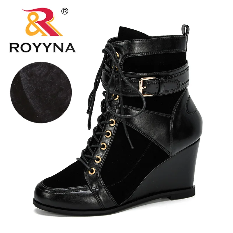 Shoes Woman Autumn Winter Buckle-Strap Round-Toe High-Heel Trendy Designer ROYYNA Popular