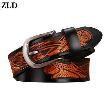 

ZLD new genuine leather belts for men high quality belt pin buckle punk handcrafted eagle shells vintage cowboy waist strap jean