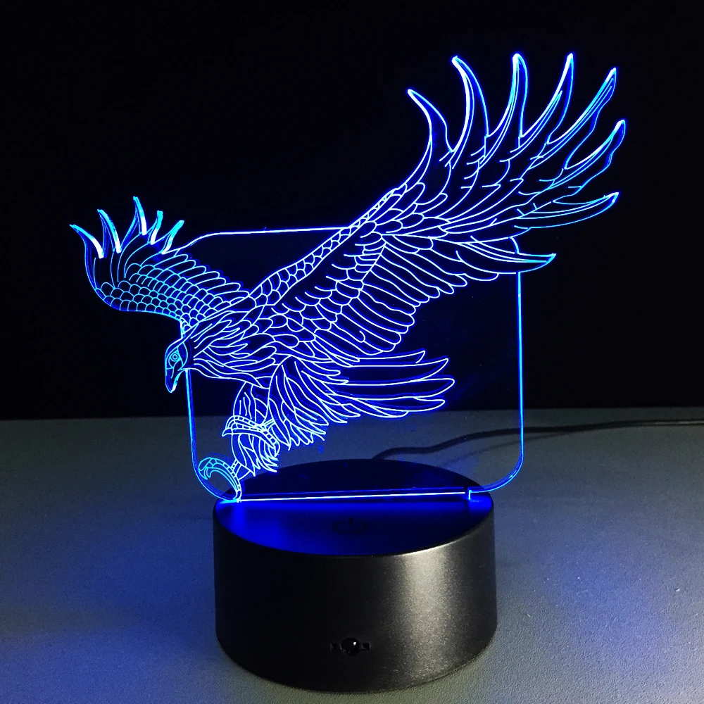  3D Flying Big Eagle Night Light 7 Colorful Hawk 3D Cartoon Table Lamp for Office Hotel Bedroom Bar  - 32888769054