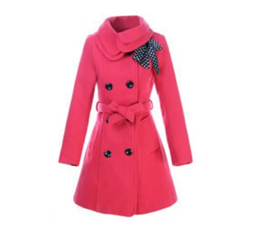 Зимний Тренч, женское длинное шерстяное пальто, Женская ветровка в горошек с бантом, женские пальто с поясом, тонкая женская одежда, плюс размер - Цвет: 1