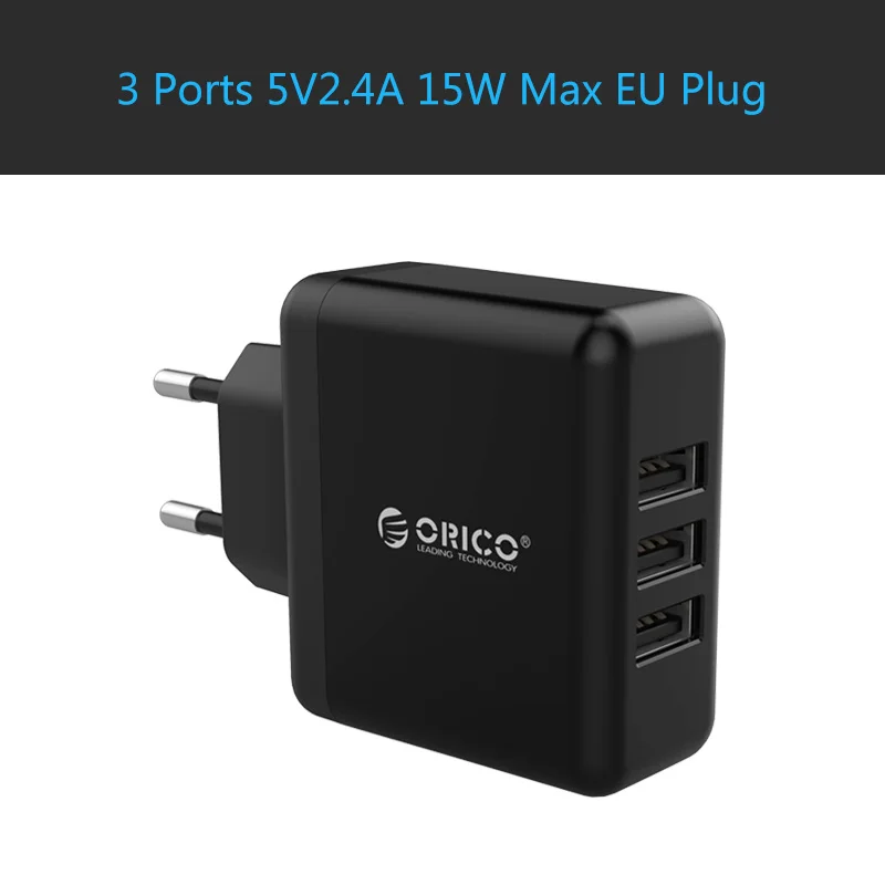 Портативное зарядное устройство ORICO USB для путешествий, настенное зарядное устройство, штепсельная вилка европейского стандарта с 3 usb-портами 5V2. 4A 15 Вт, максимальная Быстрая зарядка для Xiaomi samsung - Тип штекера: Black EU Plug