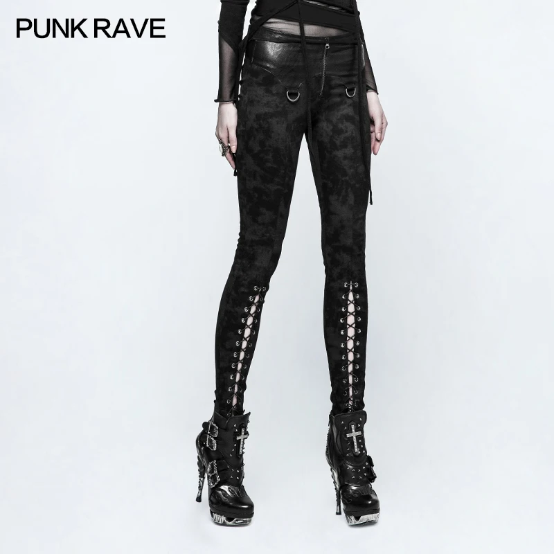 

PUNK RAVE Punk Rock Gothic Fashion Women Party Pants Slim Fit Lacing Sexy Leggings Cosplay Women Pencil Pants