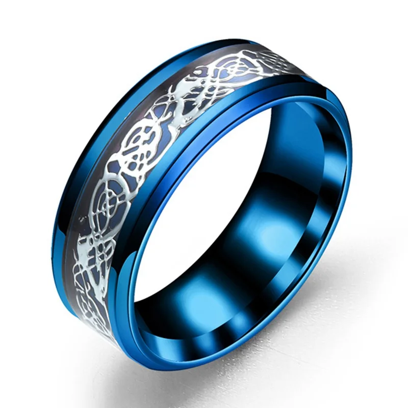 

Bohemian Blue Black Stainless Steel Rings for Women Jewelry Fashion Boho Vintage Engagement Rings Dragon Rings Men Anel