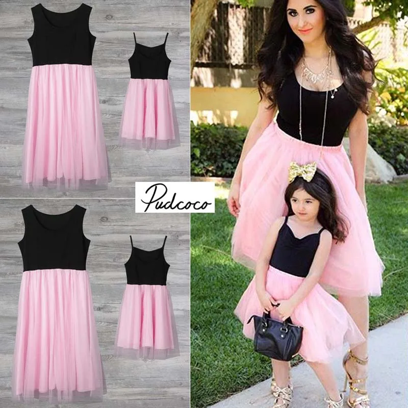 

Pudcoco 2018 Mother and Daughter Party Clothes Parent-child Women Baby Girls Sleeveless Tulle Dress Family Matching Outfits Set