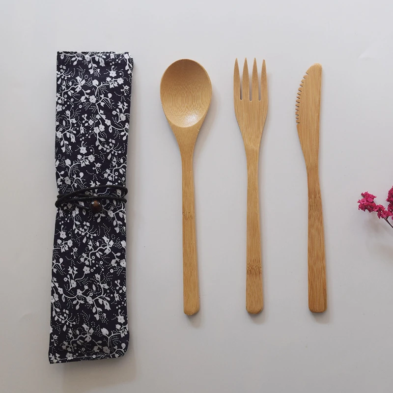 Деревянный экологичный набор столовых приборов, палочки для еды, нож для масла, десертная обеденная ложка, вилка, чайная ледяная ложка, столовый набор, вилка, ложка, нож - Цвет: Черный