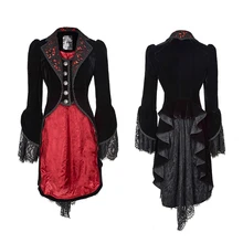 Spring Palace Gothic Style Flower Pattern Woman Lace Coat Steampunk Black Fitted Long Jacket