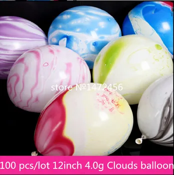 

100% latex Printing 12Inch 3.2g 100Pcs/lot round colorful clouds air balloons thicken agate kids birthday party decorations ball