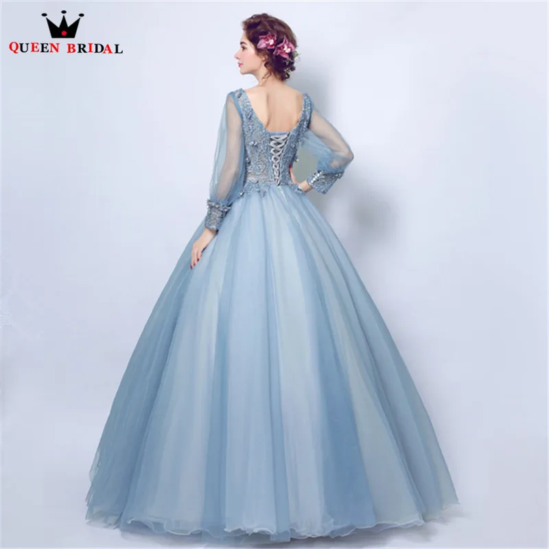 Королева свадебные вечерние платья бальное платье с длинным рукавом синие цветы Бисероплетение Пром Вечерние вечернее платье 2018 vestido de festa