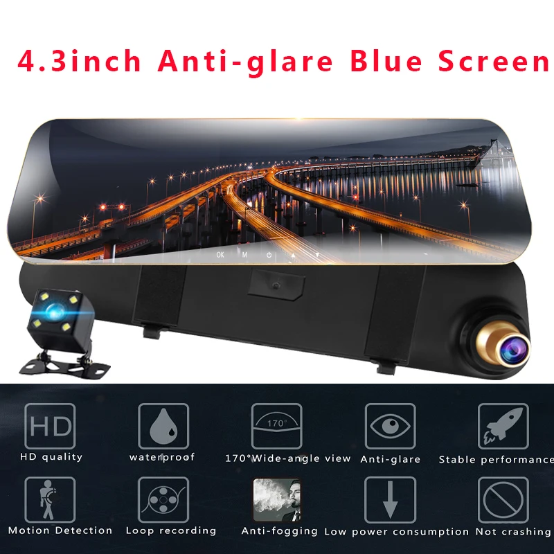 

Car Camera Recorder Dash Cam Auto DVR With Motion Detection Rearview Mirror TF Led Display G-Sensor Cycle Recording Camara Coche
