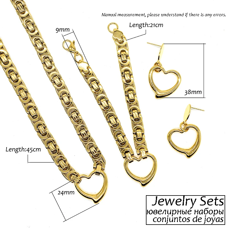 AMUMIU Men Women Jewelry Set Gold Color Hip Hop Trendy Chunky Big Byzantine Link Chain Necklace Bracelet Earrings JS002