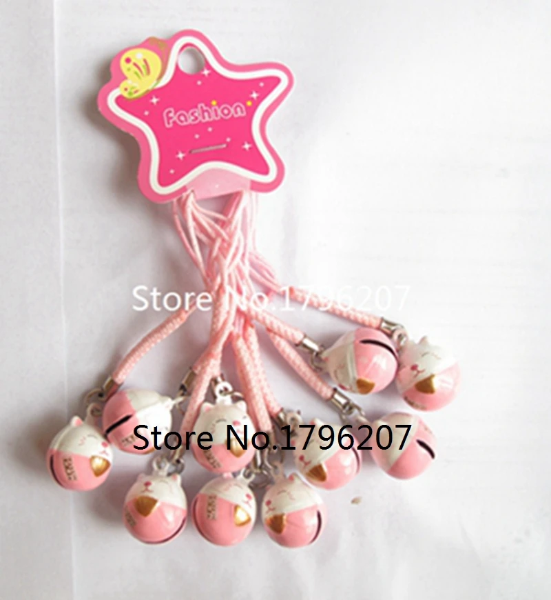 

New 10 Pcs Cartoon luck cat bell Cell Phone Strap Charms Keychains Key Ring DIY Jewelry Making Accessories Ty-126