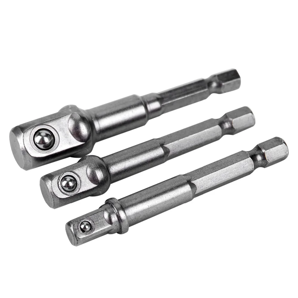 

3pcs Chrome Vanadium Steel Socket Adapter Set Hex Shank to 1/2" 1/4" 3/8" Extension Drill Bits Bar Hex Bit Set Power Tools