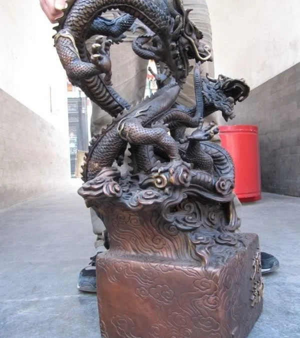 

27 Chinese Royal Royal Pure Red Copper Bronze Two Dragon Play Bead emperor Seal