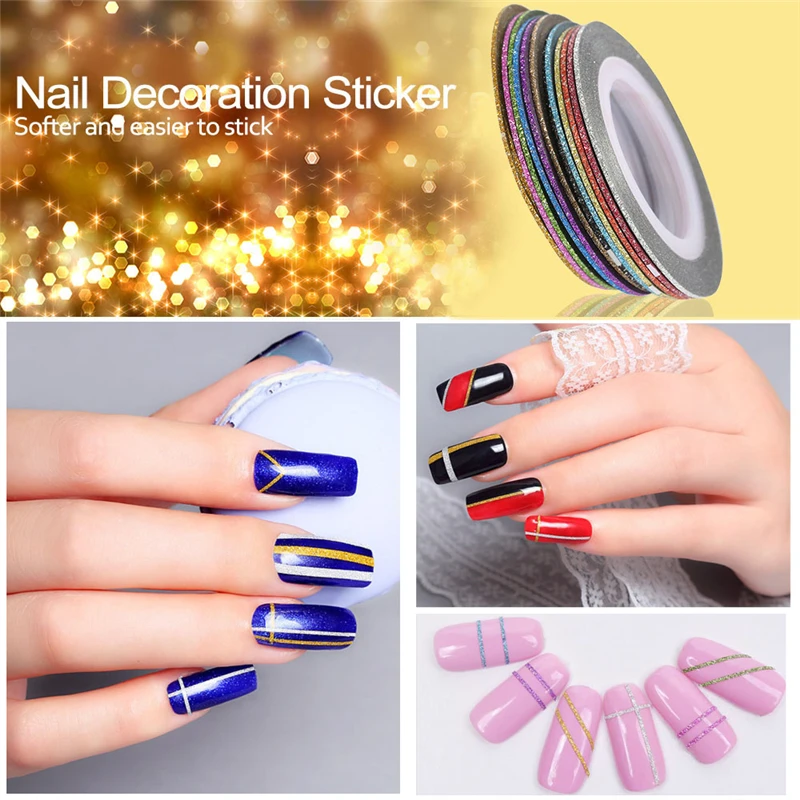 

12Pcs Rolls Striping Tape Line Nail Art Decoration Sticker DIY Nail Tips Glitter Nail DIY Styling Art Tips Decor