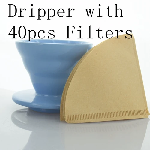 Эко кофе Новое поступление 1-2 чашки керамические кофейные перколяторы V60 Горячая пивоварня бариста Кофеварка бумажные фильтры кофе сервер - Цвет: Dripper with 40Filte