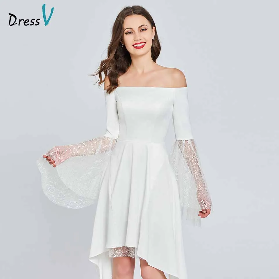 Dressv cocktail dress off the shoulder long sleeves elegant lace knee