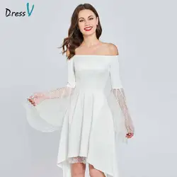 Dressv коктейльное платье с открытыми плечами с длинными рукавами элегантное кружевное до колен Свадебная вечеринка торжественное платье