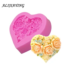 3D Rose Flower Bouquet Loving Heart Shape Valentine's Day Gift Present Fondant Cake Mold Silicone Sugar Chocolate D0085