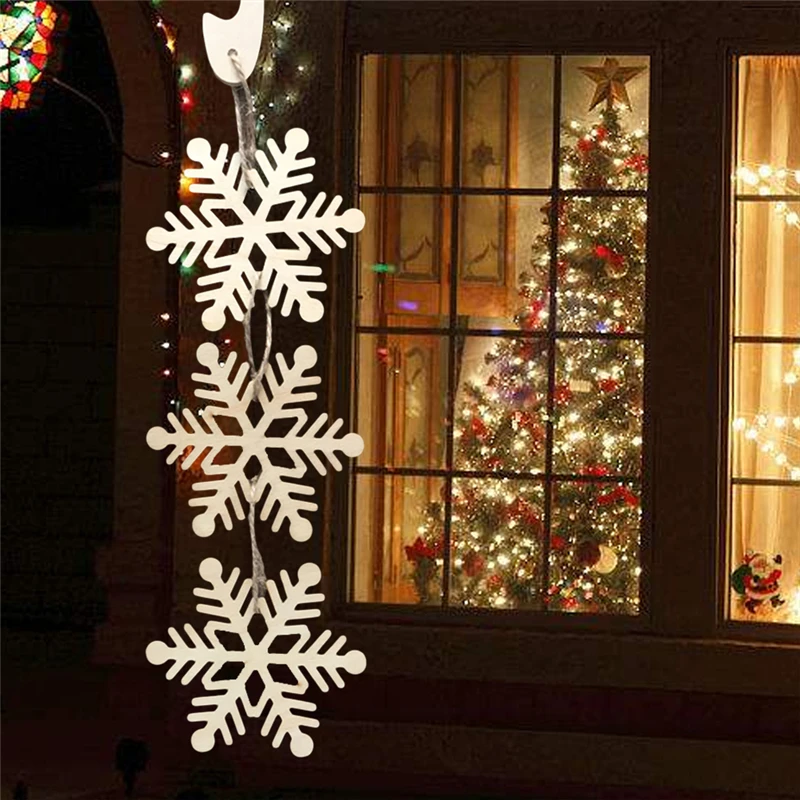 

Hexagonal Wooden Snowflake with String Christmas Decoration Snowflakes Pattern Pendant Christmas Tree Hanging Ornament