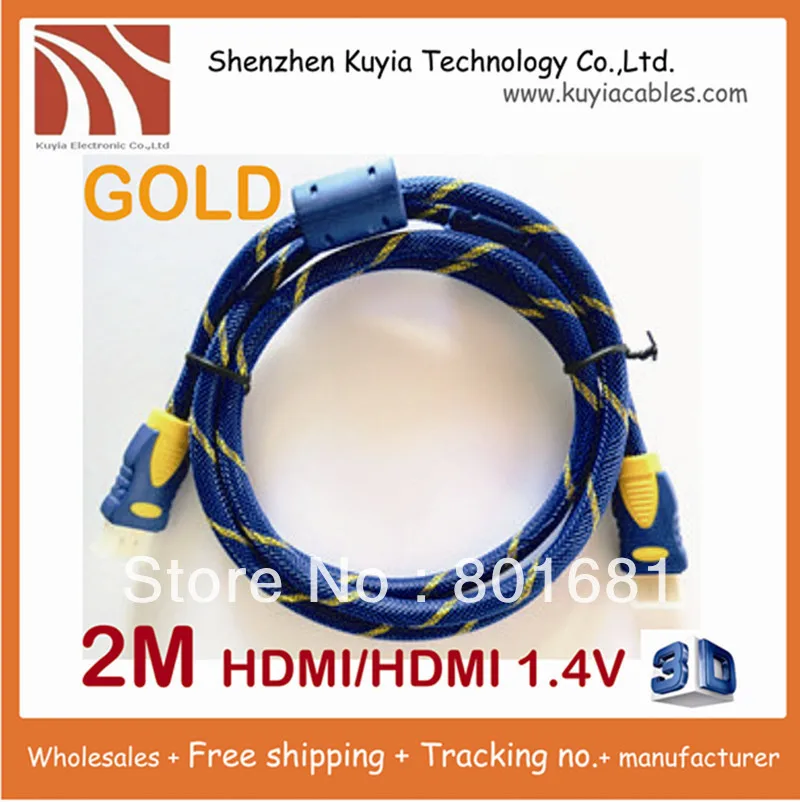 

KUYiA High quality gold-plated 2M 1080p hdmi male to male cable 1.4v with nylon mesh&dual ferrite cores supports 3D