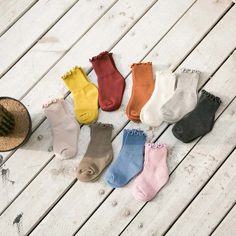 6990 FG Spring and autumn new cotton children's socks wholesale Korean version of Pure color hundred wooden ear |