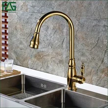 FLG Spring Style Kitchen Faucet Copper Golden Rotatable Single Handle Single Hole Sink Faucet Mixer Tap Torneira De Czinha C052G