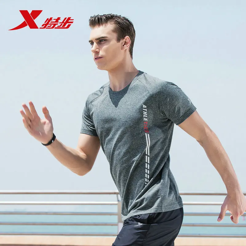 Xtep Спортивная футболка мужская летняя с коротким рукавом Футболка для бега фитнес стрейч короткая дышащая рубашка мужская 882229019220