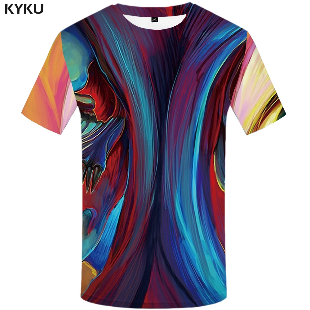 

Funny T shirts Psychedelic T-shirt Men Colorful Tshirts Casual Skull Shirt Print Rainbow T-shirts 3d Harajuku Anime Clothes