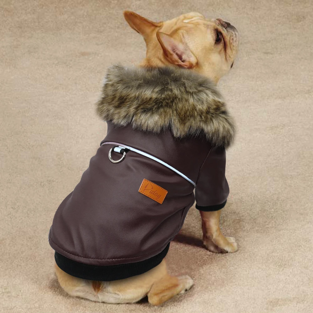 price reduction  Waterproof Dog Clothes Leather Coat Winter Dog Jacket Coat For Small Dogs Pets Pug French Bulldog S