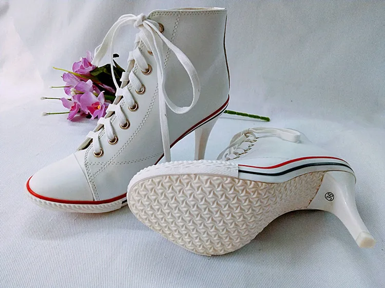Г. Новая женская обувь из натуральной кожи женские демисезонные ботинки с перекрестной шнуровкой на высоком каблуке 6-8 см женские ботинки на шнуровке - Цвет: heel 8cm