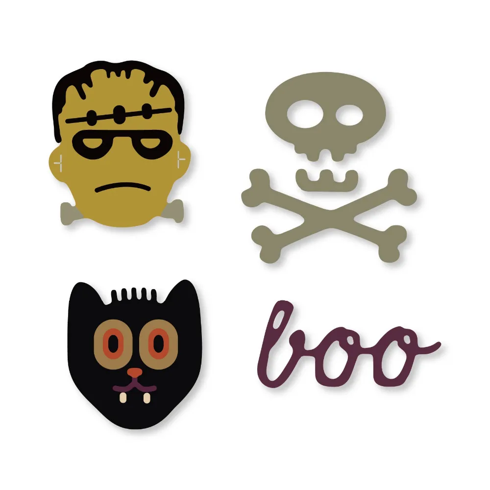 

Ufurty 4pcs/set Cat Skull Metal Cutting Dies Stitched DIY Scrapbooking Stamps Craft Embossing Die Cut Making Stencil Template