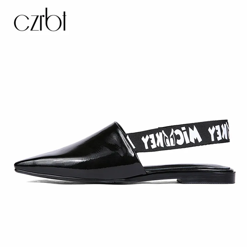 

CZRBT Slingbacks 2018 Plus Size 34-43 Ladies Flat Shoes Patent Leather Summer Casual Women Shoes Square Toe Shallow Single Shoes