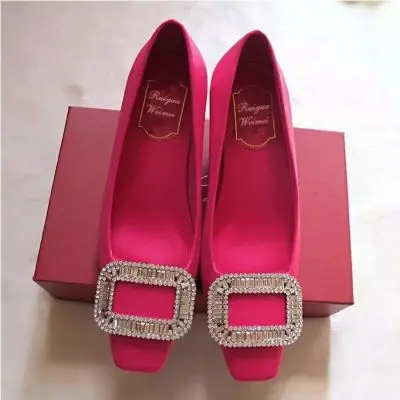 Kmeioo/классические туфли-лодочки с украшением в виде кристаллов; женские лоферы на высоком квадратном каблуке без застежки; Женская Свадебная вечерняя обувь; обувь для выпускного вечера - Цвет: Rose 2cm