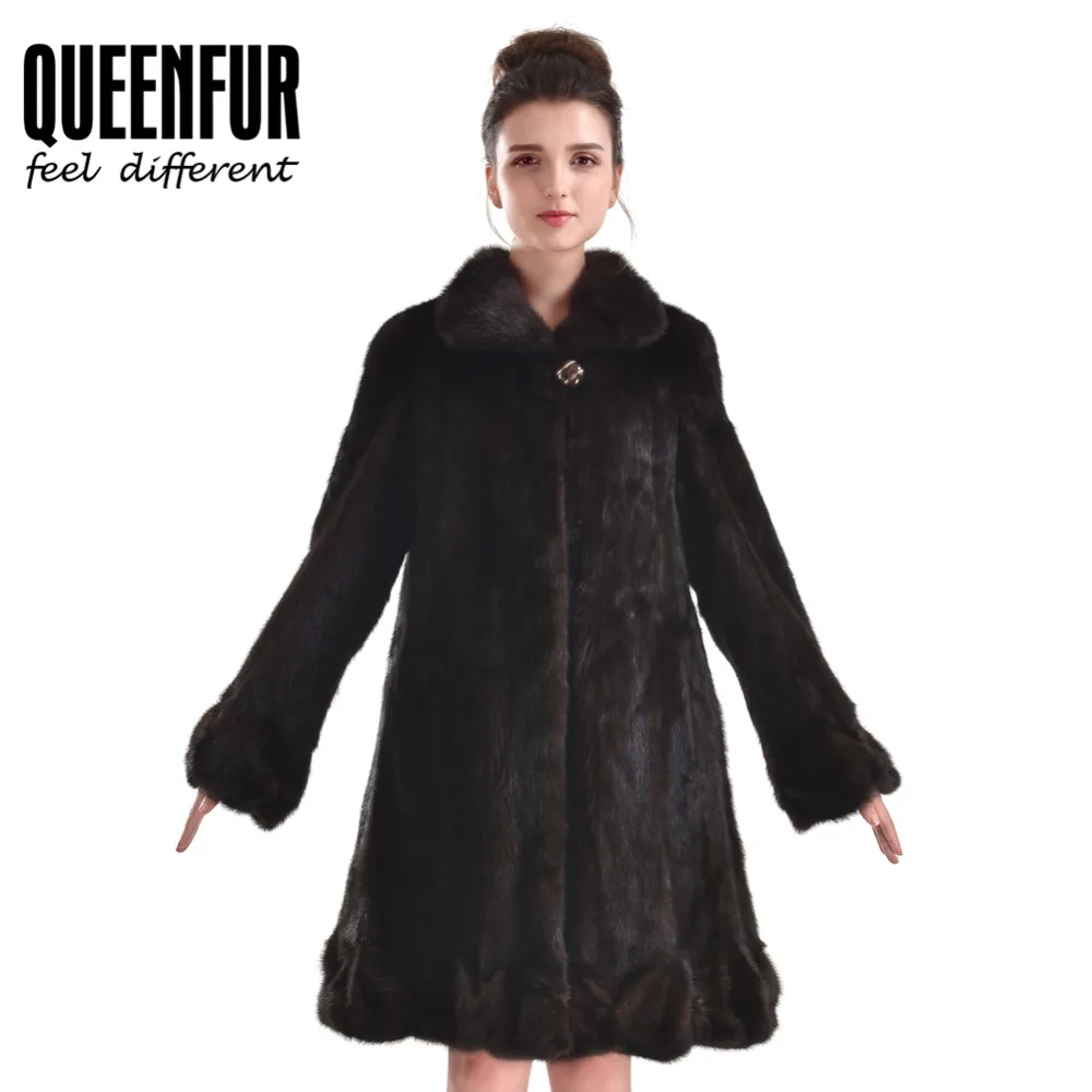 2017 Women Fur Coats Real Whole Skin Mink Fur Jacket With Turn down Collar Genuine Leather