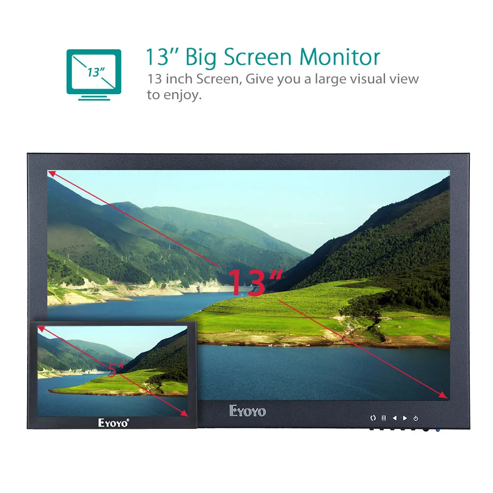 EYOYOEM13A 13 inch 1920x1080 IPS Monitor Screen Video Audio With Remote for HDMI/VGA/AV/Video/Audio Input