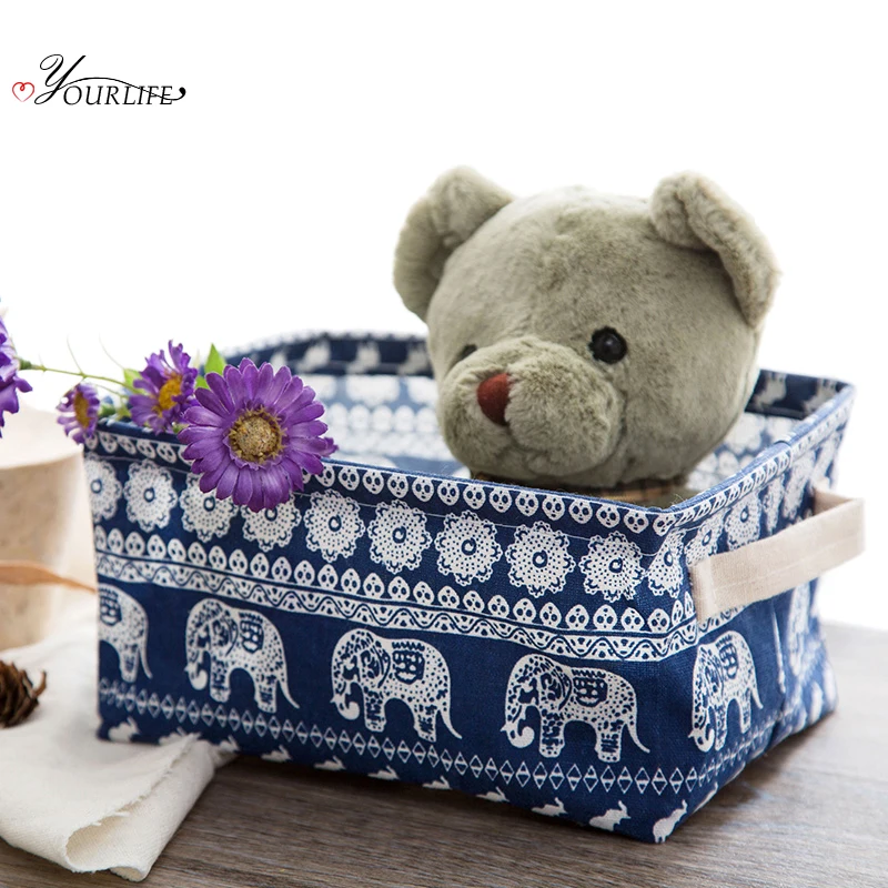 OYOURLIFE المحمولة سطح المكتب سلة التخزين طوي التجميل مجوهرات الملابس الداخلية جورب التخزين المنظم للماء الكتان سلة