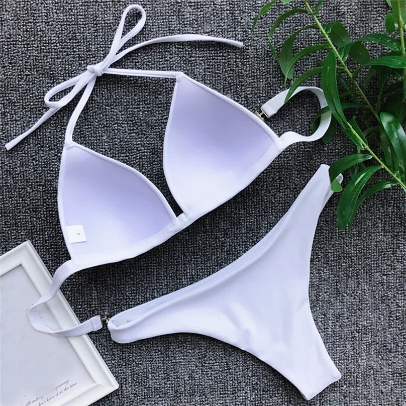 Women's Bikini Solid Set Swimsuit Two Piece Filled Bra Swimwear Beachwear Top Bra Bikini 2019 new Sexy Bikini #3F15 (12)